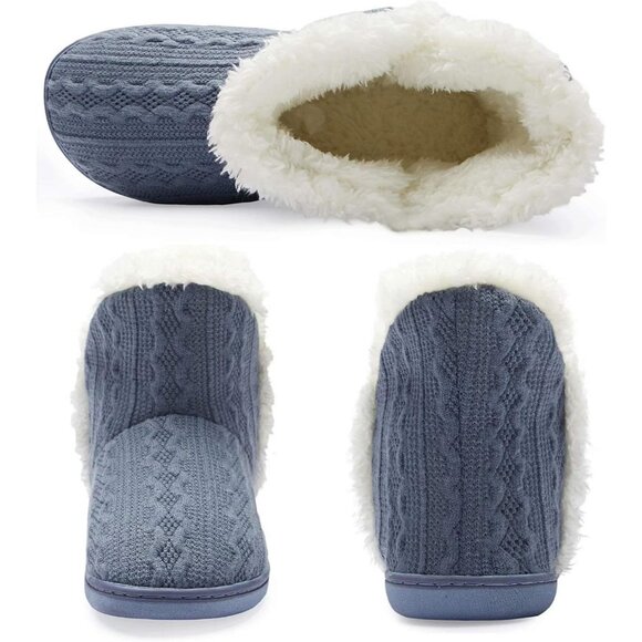 Women's Winter Warm Dark Gray Fluffy Fur Lined Plush Bootie Slippers Shoes - Picture 4 of 7